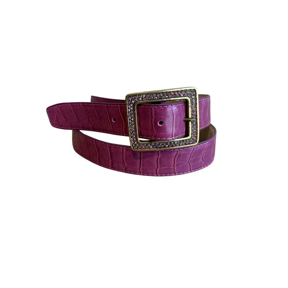 Women's Pink Alligator Embossed Leather Crystal Buckle Belt L